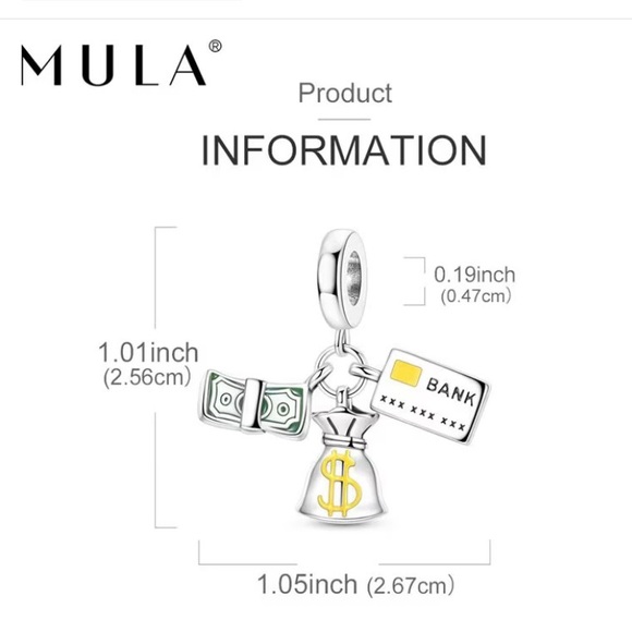 MULA Silver Charm Pendant with Money Symbols - Picture 3 of 10